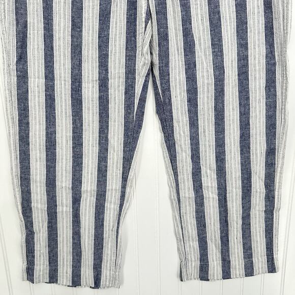 Rails Pants Womens Large Agnes Linen Blend Ankle White Blue Stripes Coastal EUC - Picture 5 of 14